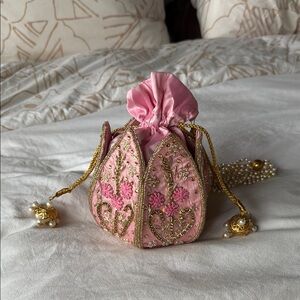 Elegant Pink Embroidered Women's Lotus Polti Bag - Samyukta Singhania